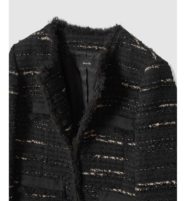 allureville「ジオリカツイードラウンドネックジャケット」|ノーカラージャケット|