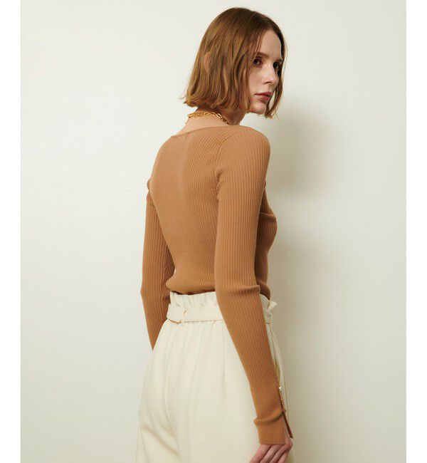 allureville「袖釦Vネックプルオーバー」|ニット・セーター|