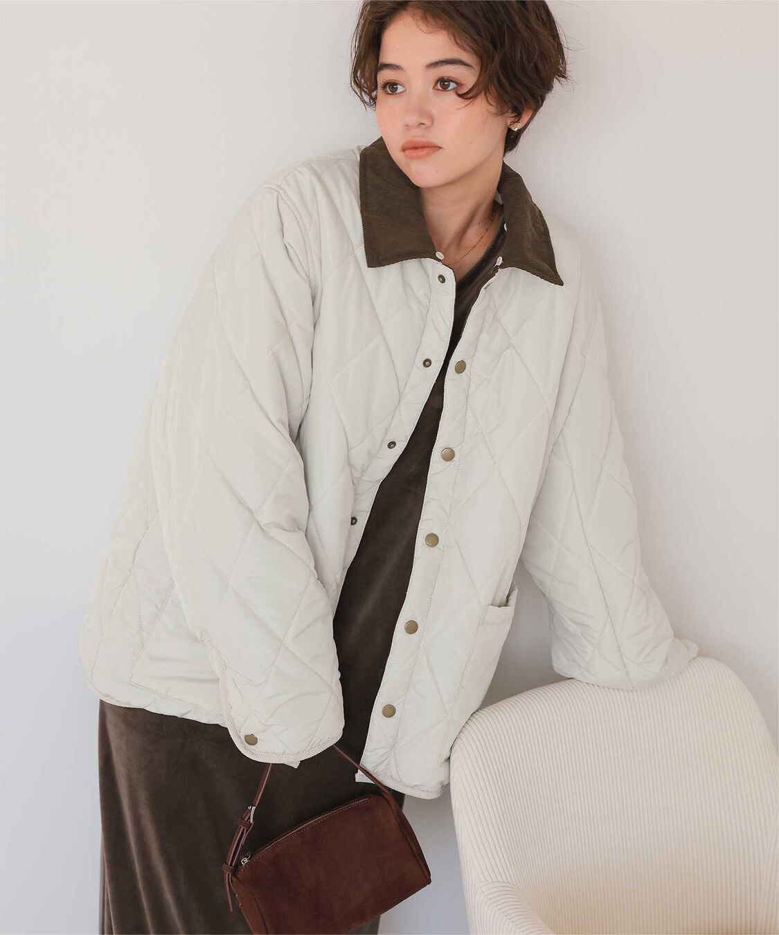 titivate「配色襟付きキルティングジャケット」|その他|アイボリー