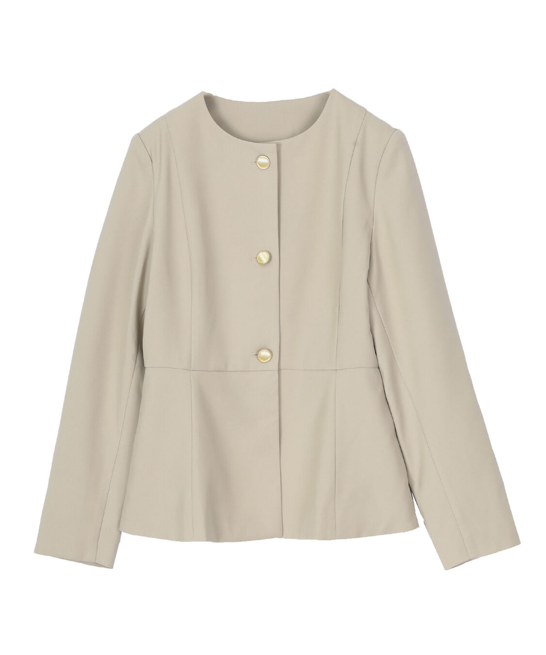 ur's「【小林有里さんコラボアイテム】美シルエットゴールド釦ペプラムジャケット」|ノーカラージャケット|