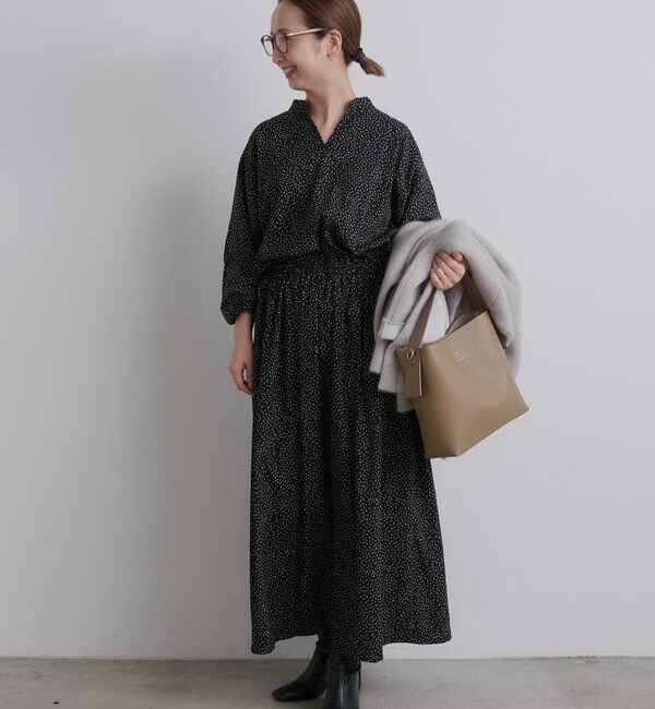  「《リバイバル/WEB限定》【Du noir】ドット柄ウエストドロストワンピース」|ワンピース|