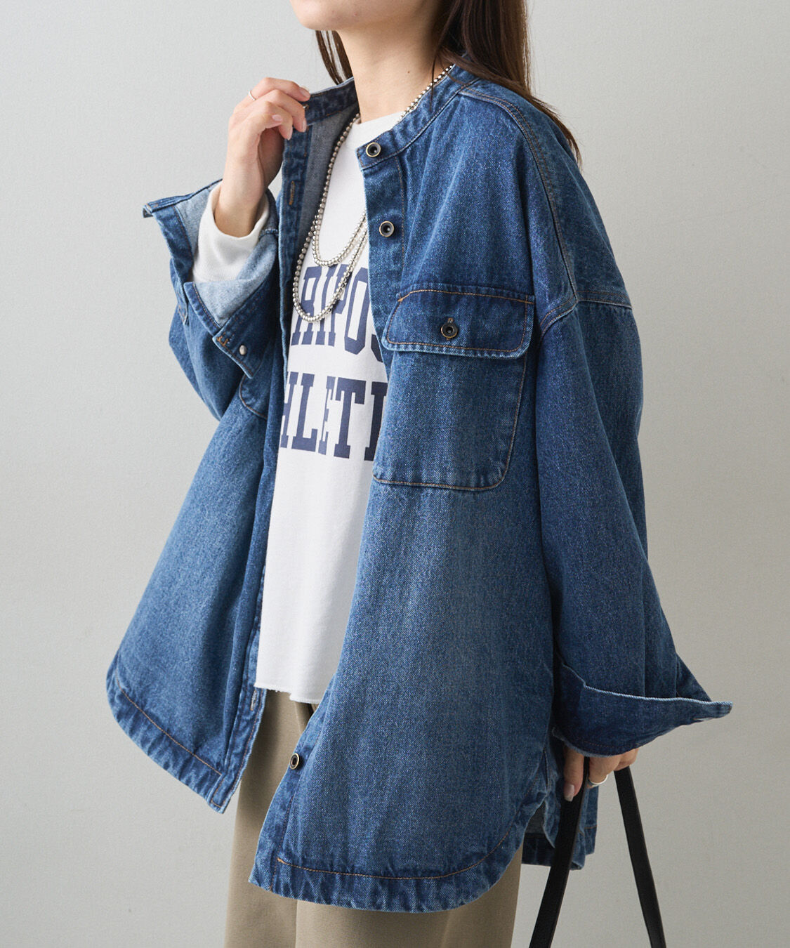  「コーンデニムバンドカラーデニムジャケット」|テーラードジャケット|