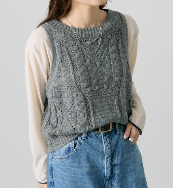  「ポップコーン編みニットベスト」|ニット・セーター|