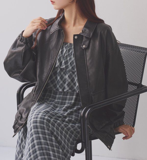  「WEB限定【ロングシーズン活躍！】オーバーサイズ合皮ブルゾン」|ダウンベスト・ベスト|
