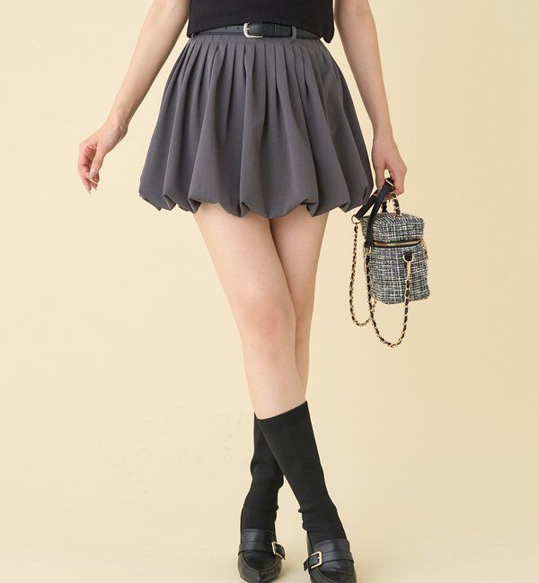  「ベルト付きプリーツバルーンミニスカート」|スカート|