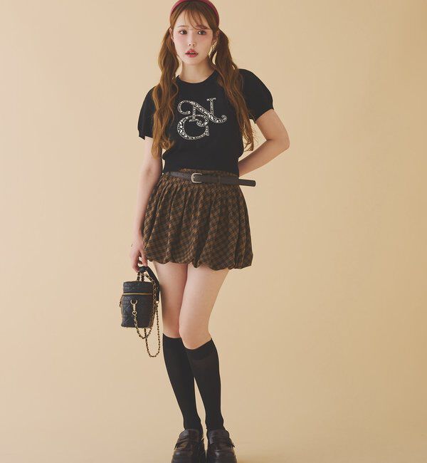  「ベルト付きプリーツバルーンミニスカート」|スカート|