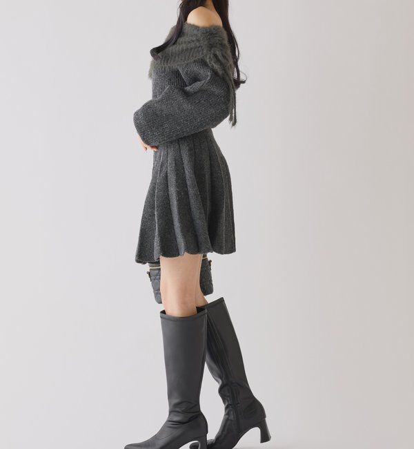  「オフショルプリーツニットミニワンピ」|ワンピース|