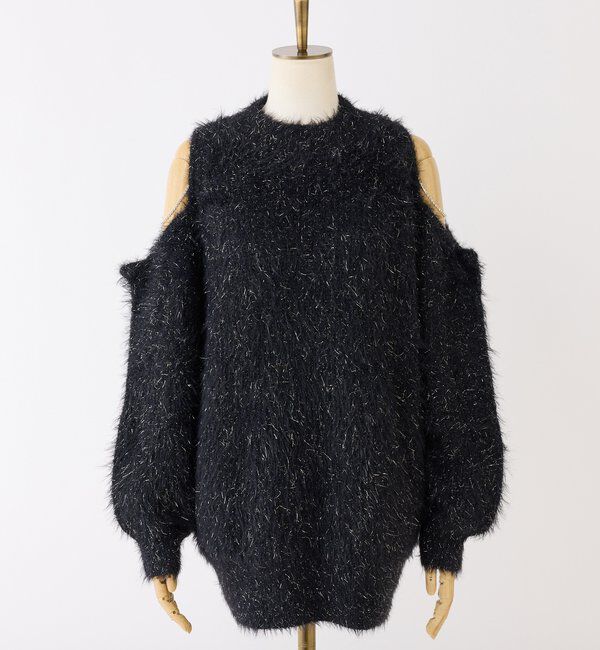  「肩あきビジューニットミニワンピ」|ワンピース|