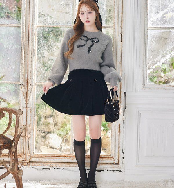  「金ボタンボックスプリーツミニスカート」|スカート|