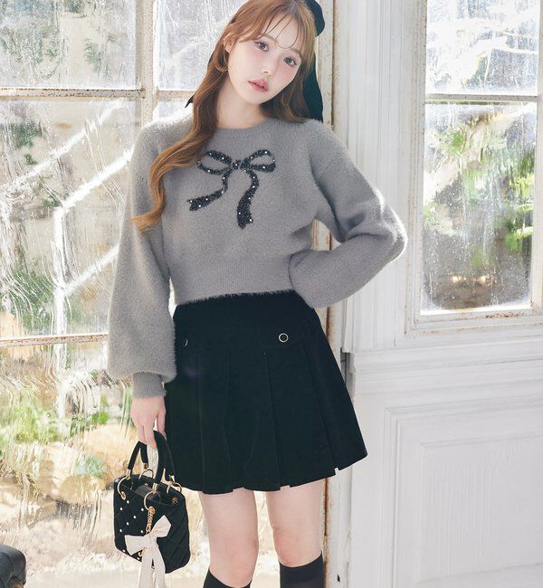  「金ボタンボックスプリーツミニスカート」|スカート|