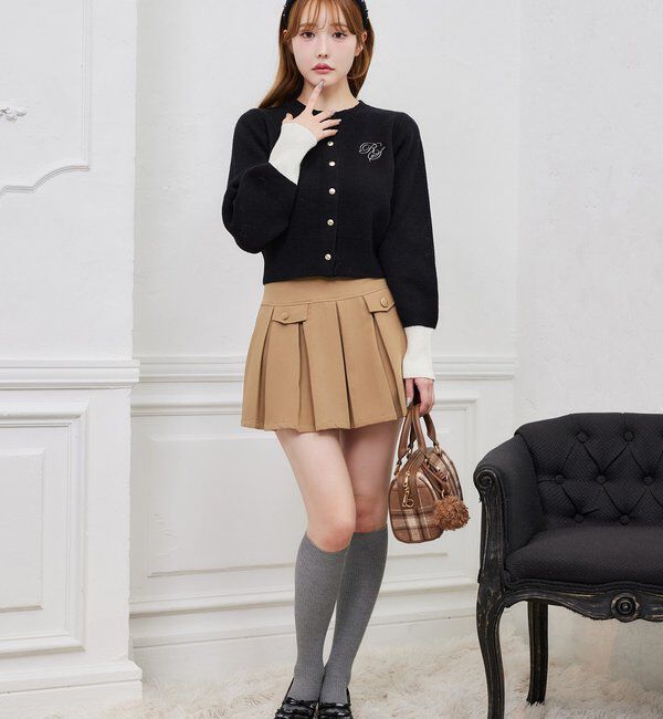  「金ボタンボックスプリーツミニスカート」|スカート|