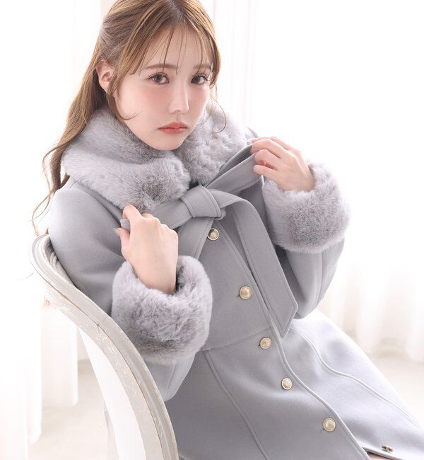  「【サイズ展開あり】襟/袖ファーマルチリボンロングコート」|その他|