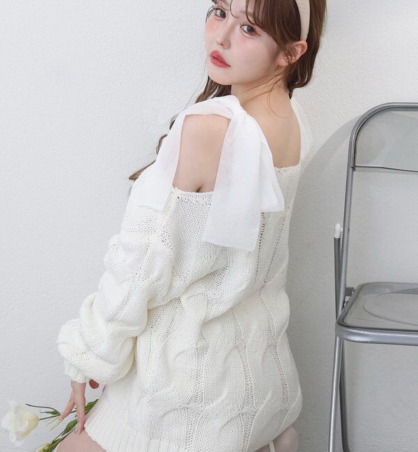  「ミルキーパレットニットミニワンピ／肩リボン取り外し可」|ワンピース|