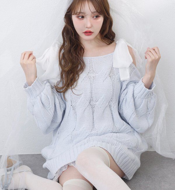  「ミルキーパレットニットミニワンピ／肩リボン取り外し可」|ワンピース|