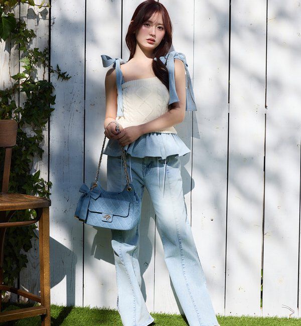  「【Denim Collection】肩リボンビスチェ」|シャツ・ブラウス|