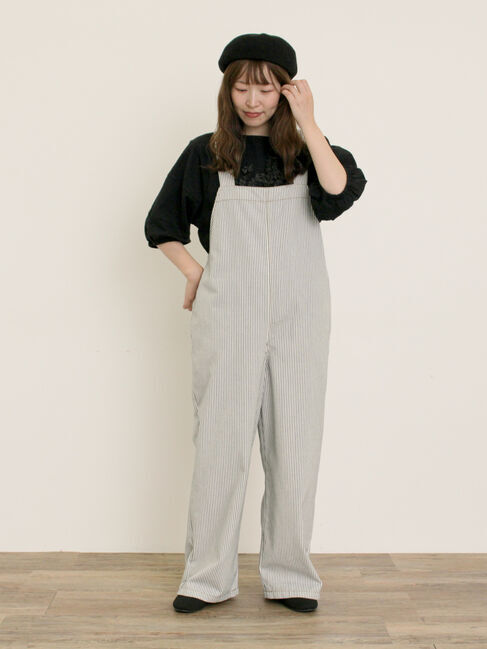 Samansa Mos2「刺繍デニム/ヒッコリーサロペットパンツ」|その他|オフホワイト