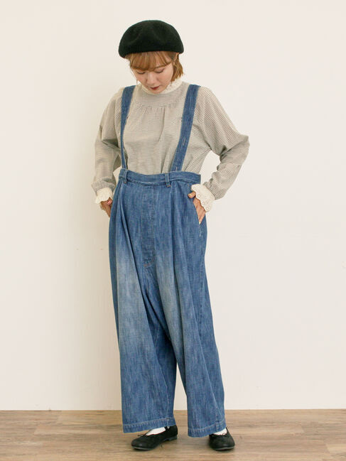 Samansa Mos2「デニム/ツイルサスペンダー付きパンツ」|その他|ブルー