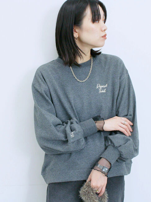 Samansa Mos2 blue「ラメ裏毛プルオーバー」|Tシャツ・カットソー|