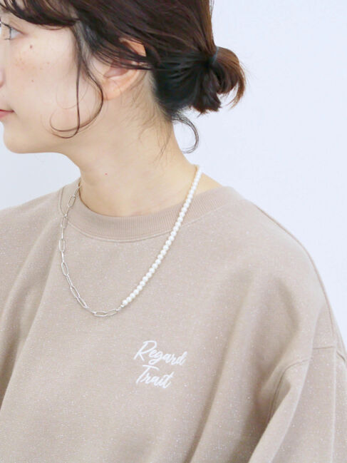 Samansa Mos2 blue「ラメ裏毛プルオーバー」|Tシャツ・カットソー|