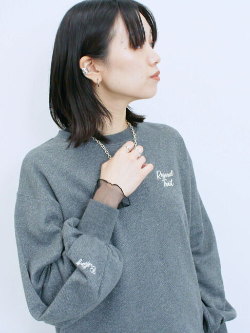 Samansa Mos2 blue「ラメ裏毛プルオーバー」|Tシャツ・カットソー|