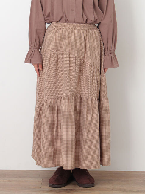 Samansa Mos2「チェック柄変形ティアードスカート」|スカート|