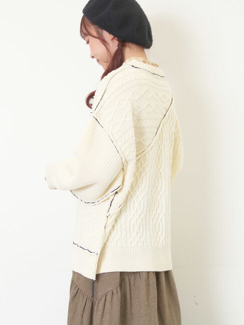 Samansa Mos2「ケーブルパッチワークステッチプルオーバー」|ニット・セーター|