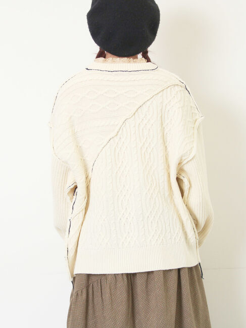 Samansa Mos2「ケーブルパッチワークステッチプルオーバー」|ニット・セーター|