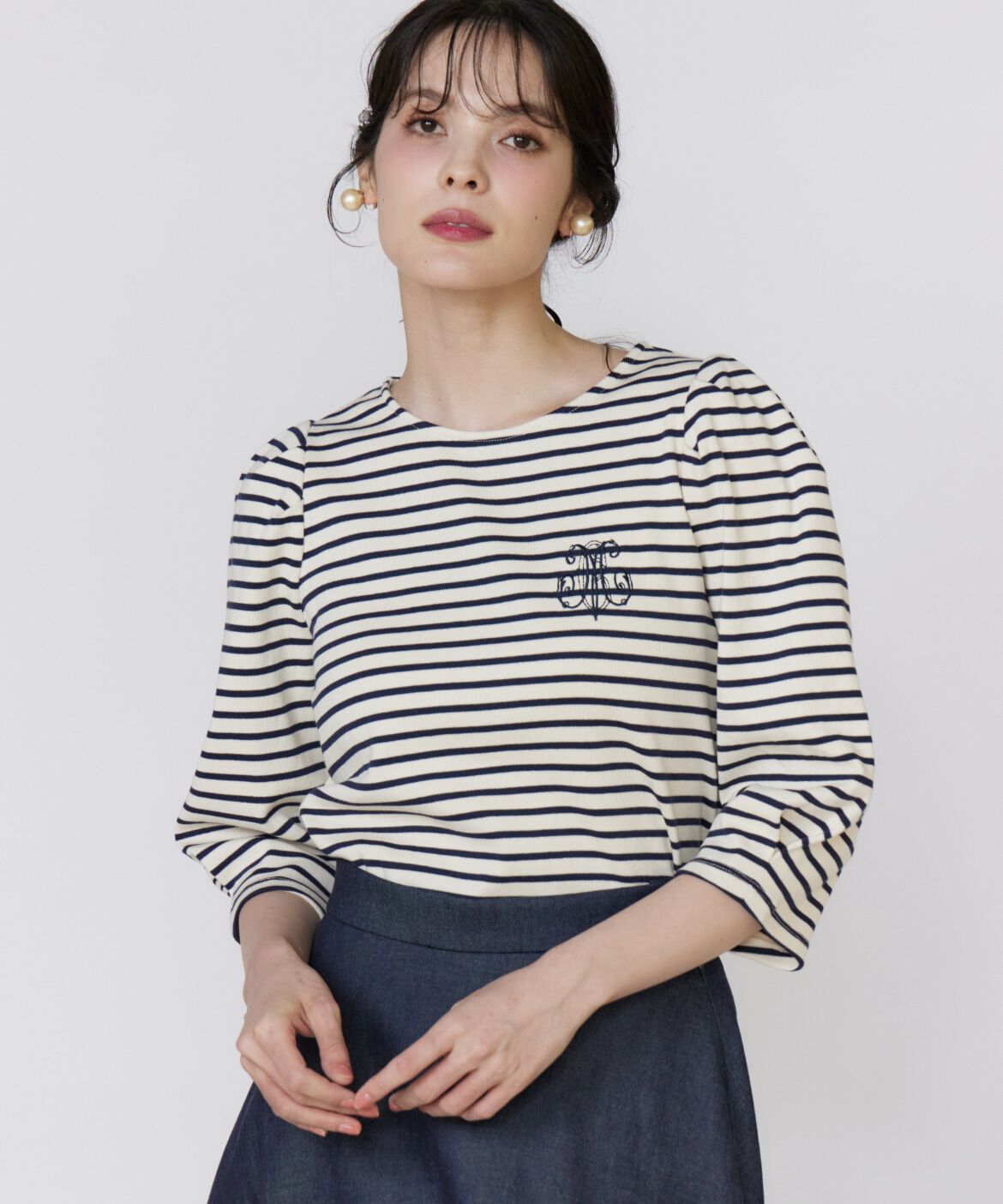 Maglie le cassetto「ボーダーパフスリーブプルオーバー」|Tシャツ・カットソー|アイボリー2