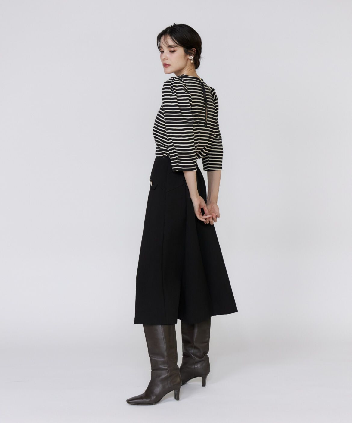 Maglie le cassetto「ボーダーパフスリーブプルオーバー」|Tシャツ・カットソー|