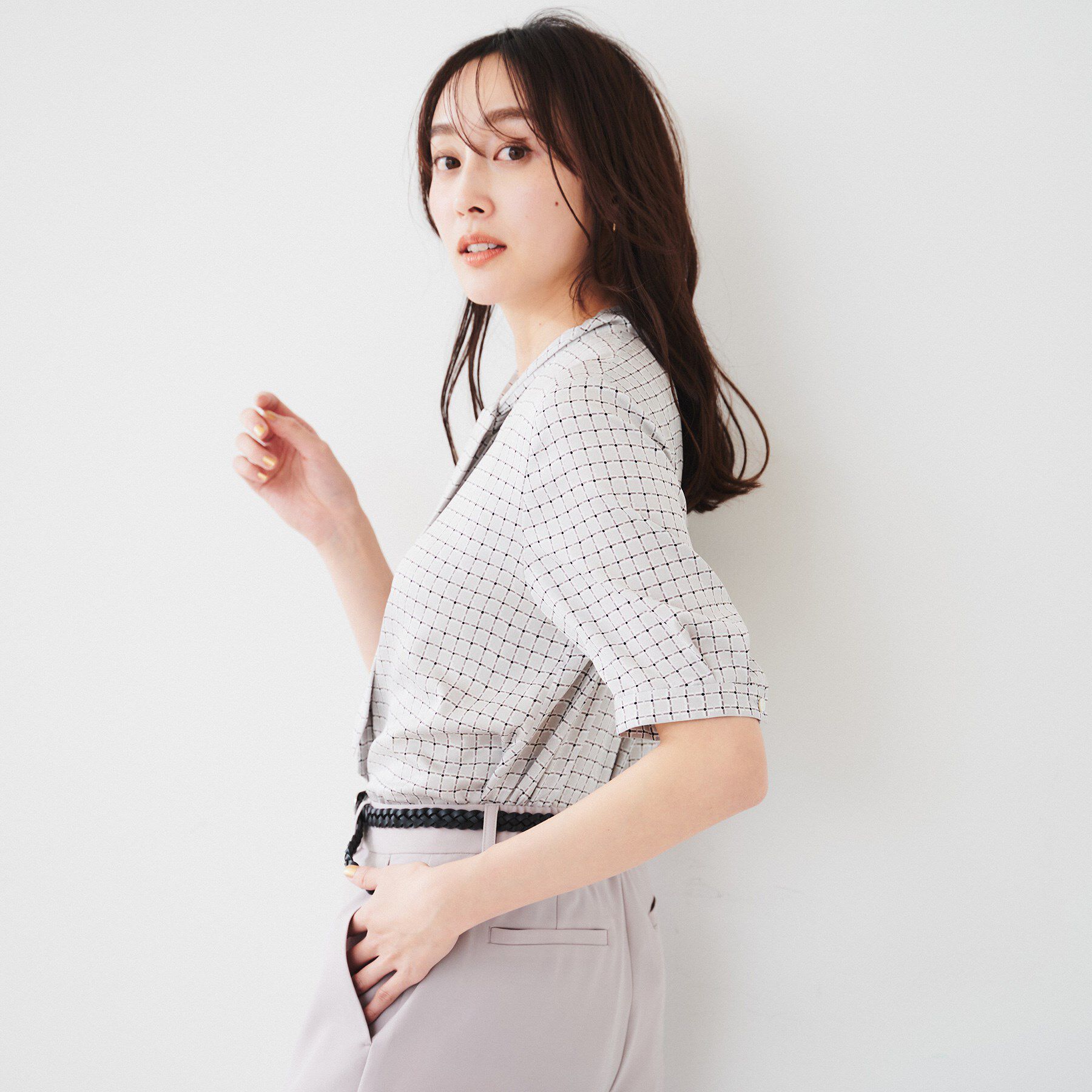 UNTITLED「【通勤/二の腕カバー】ジオメチェック ボウタイブラウス」|シャツ・ブラウス|