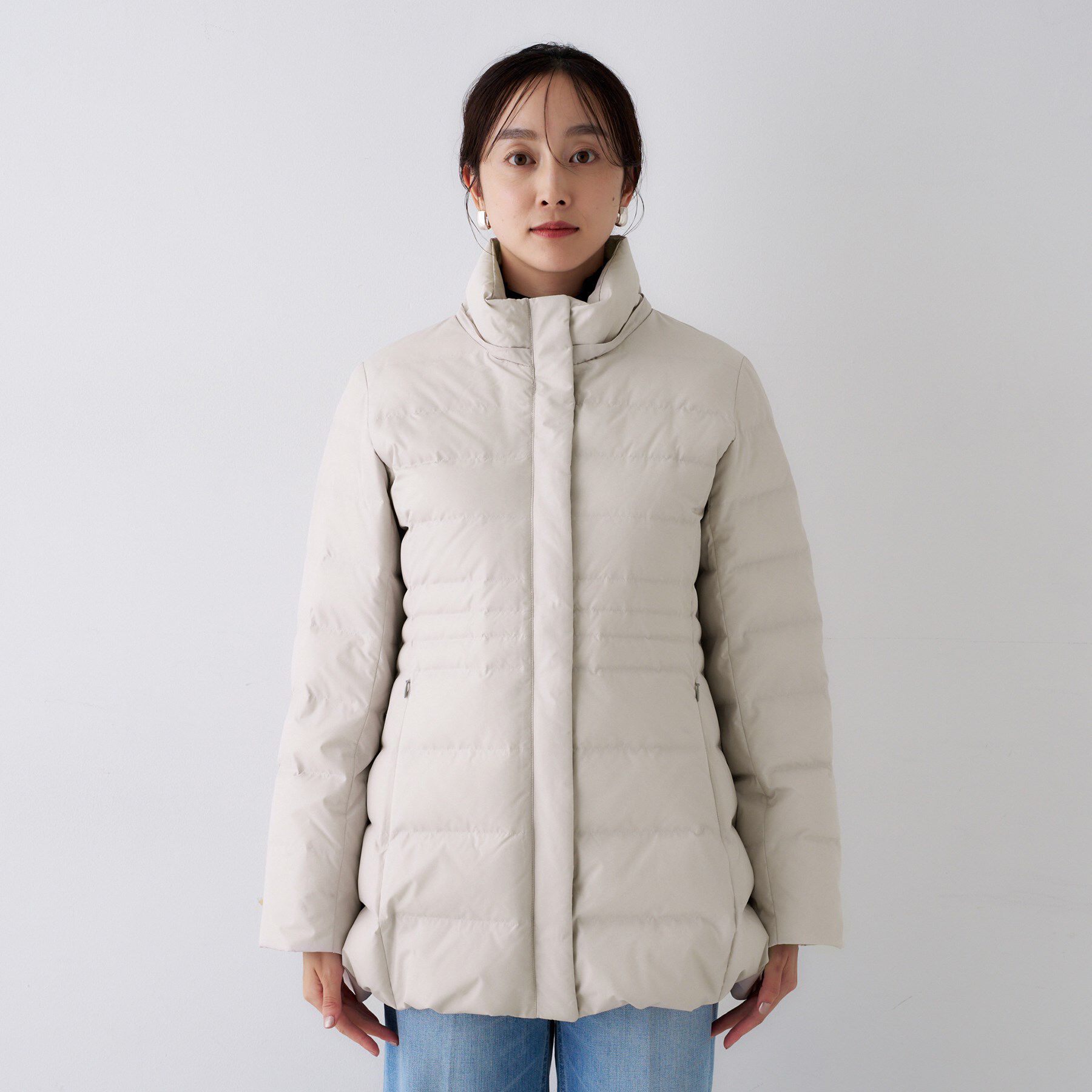 UNTITLED「【はっ水機能/フード取り外し可】ミディダウンコート」|ダウン|