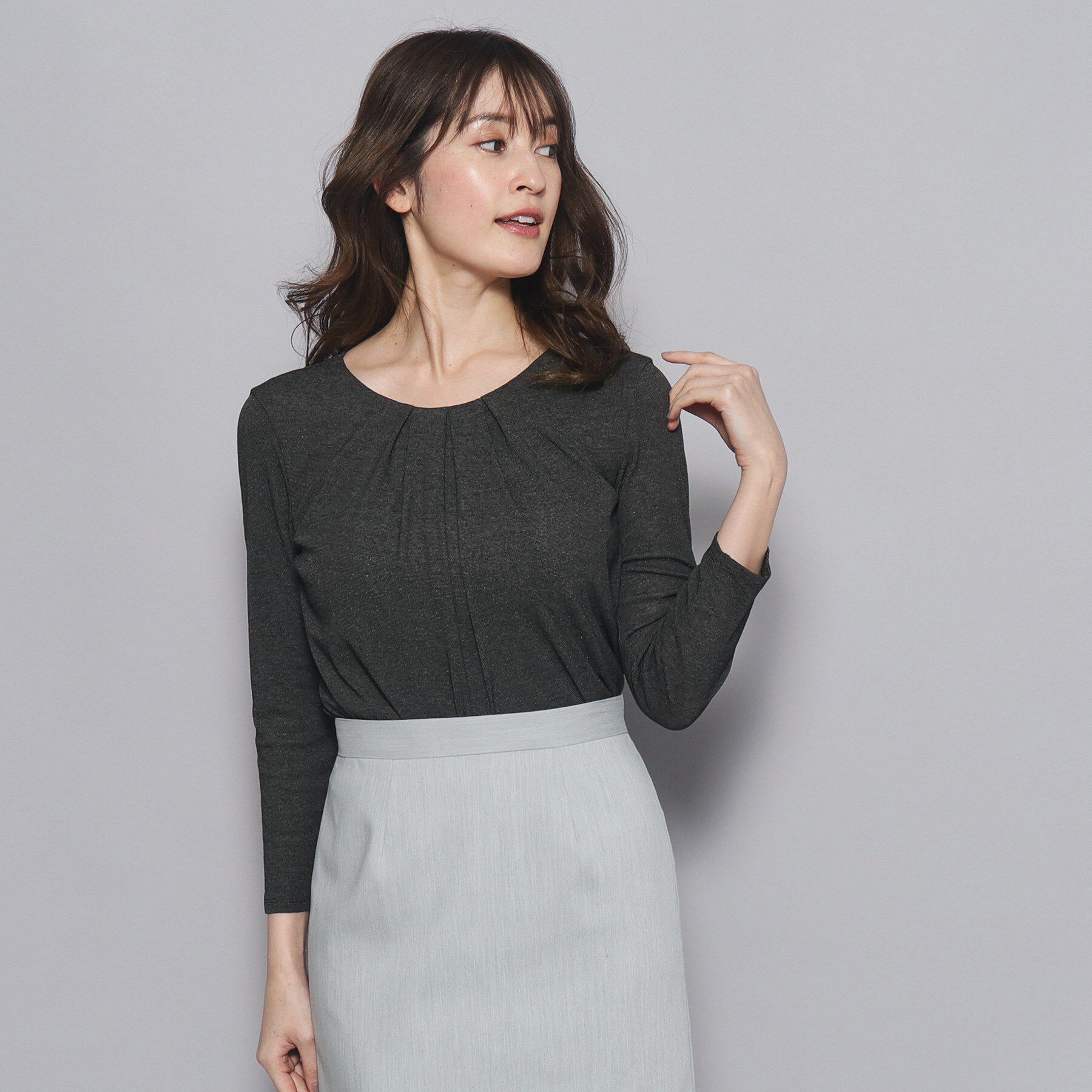 COUP DE CHANCE「【洗える／日本製／ラメ入り】上品ラウンドネックプルオーバー」|Tシャツ・カットソー|ブラック(019)