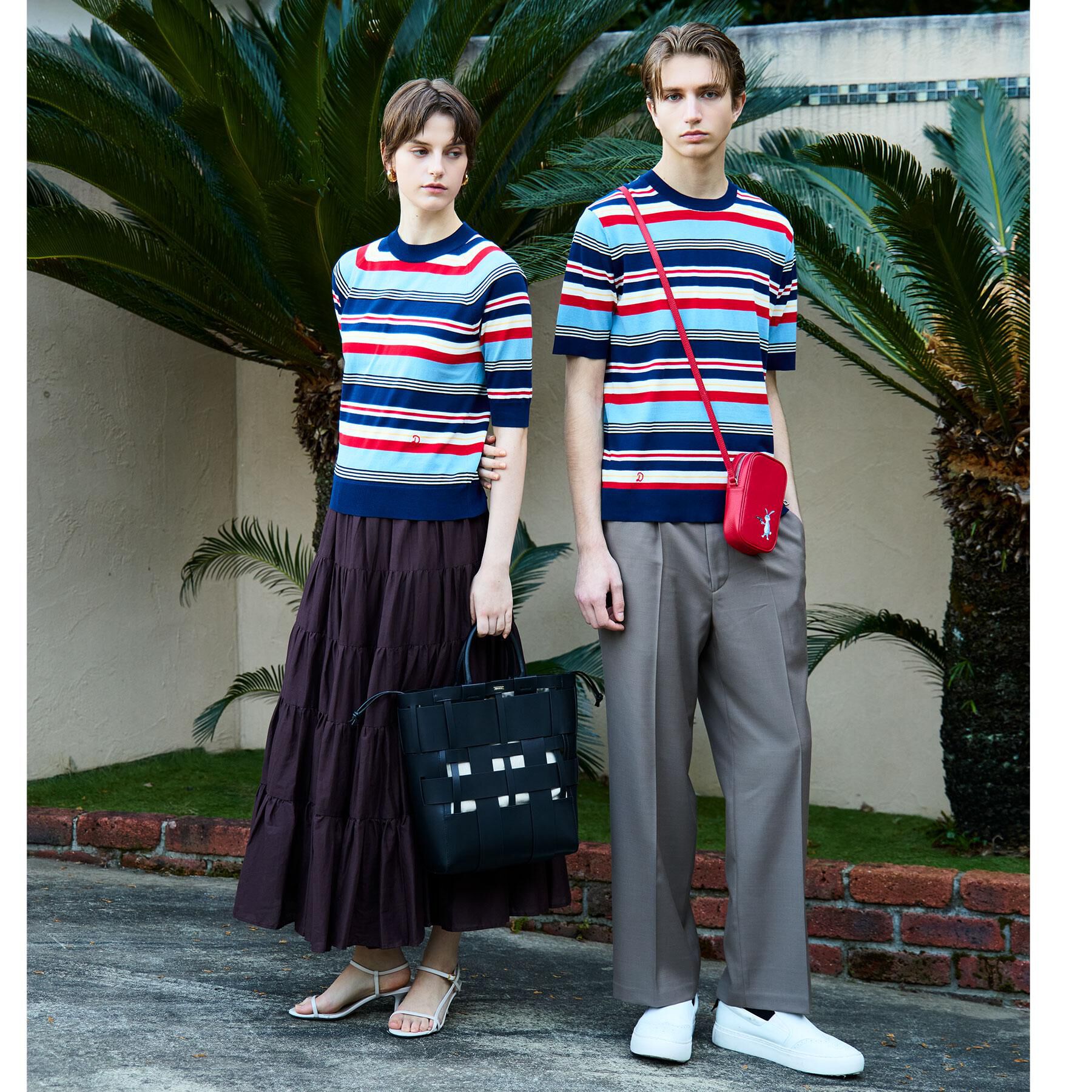 DRESSTERIOR「コットンシルクボーダーハーフスリーブニット」|ニット・セーター|