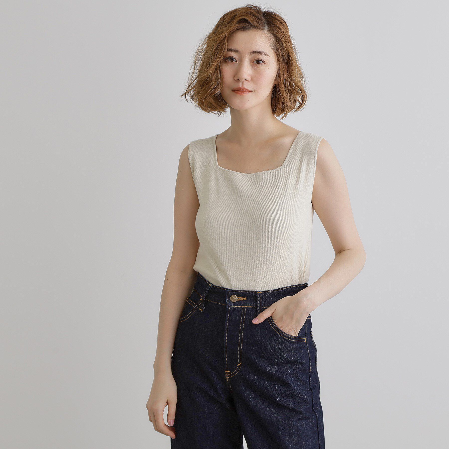 grove「【ラフにもキレイにも、着回し力◎】2WAYスクエアニットタンク」|キャミソール|