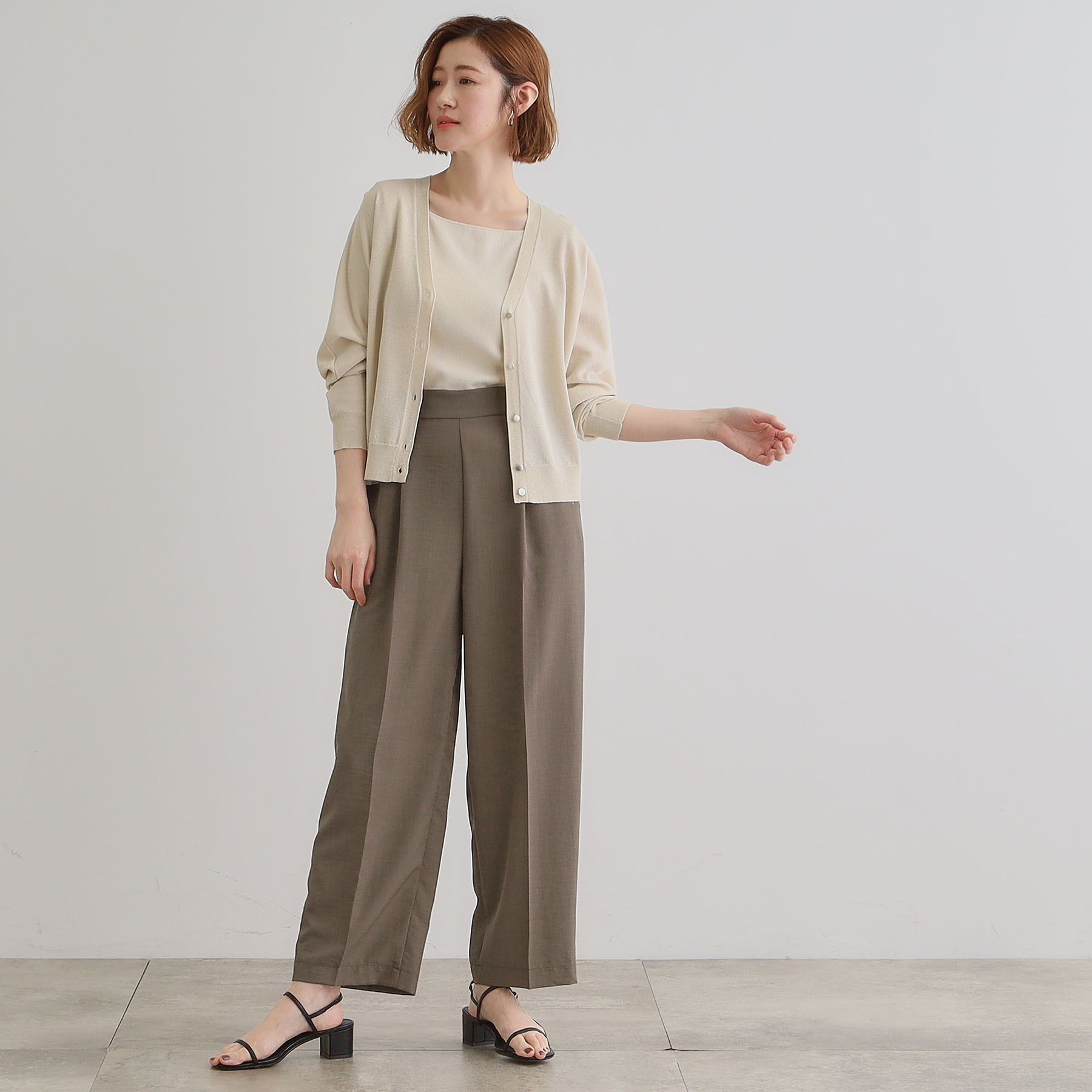 grove「【洗える・シワになりにくい】麻調センタープレスワイドパンツ」|その他|