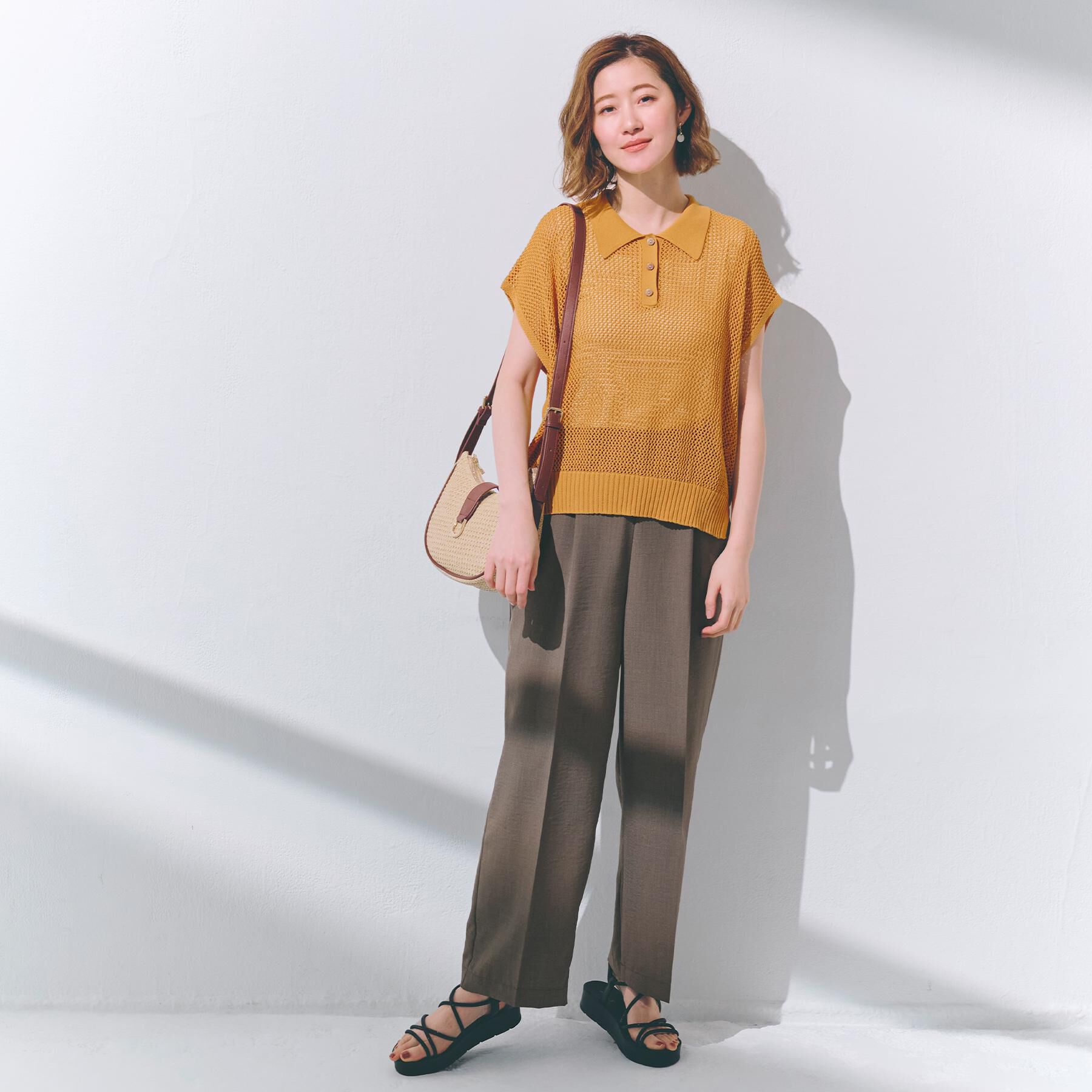 grove「【洗える・シワになりにくい】麻調センタープレスワイドパンツ」|その他|