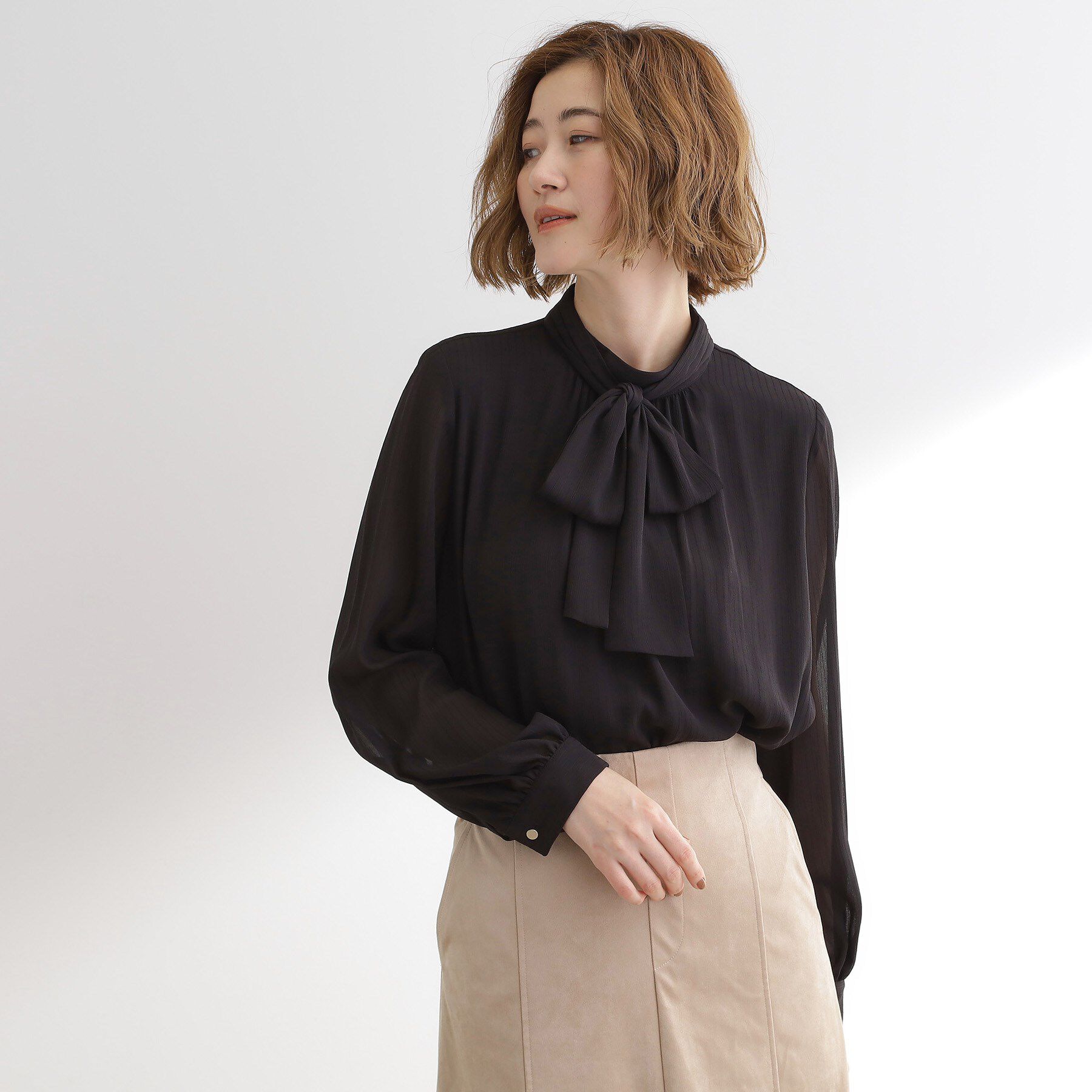 grove「シアーストライプボウタイブラウス」|シャツ・ブラウス|ブラック(019)