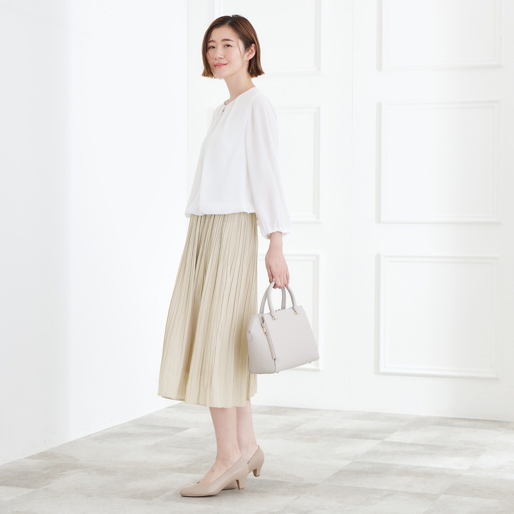 grove「【選べる着丈/ウエストゴム】ヴィンテージサテンプリーツスカート【手洗いOK】」|スカート|