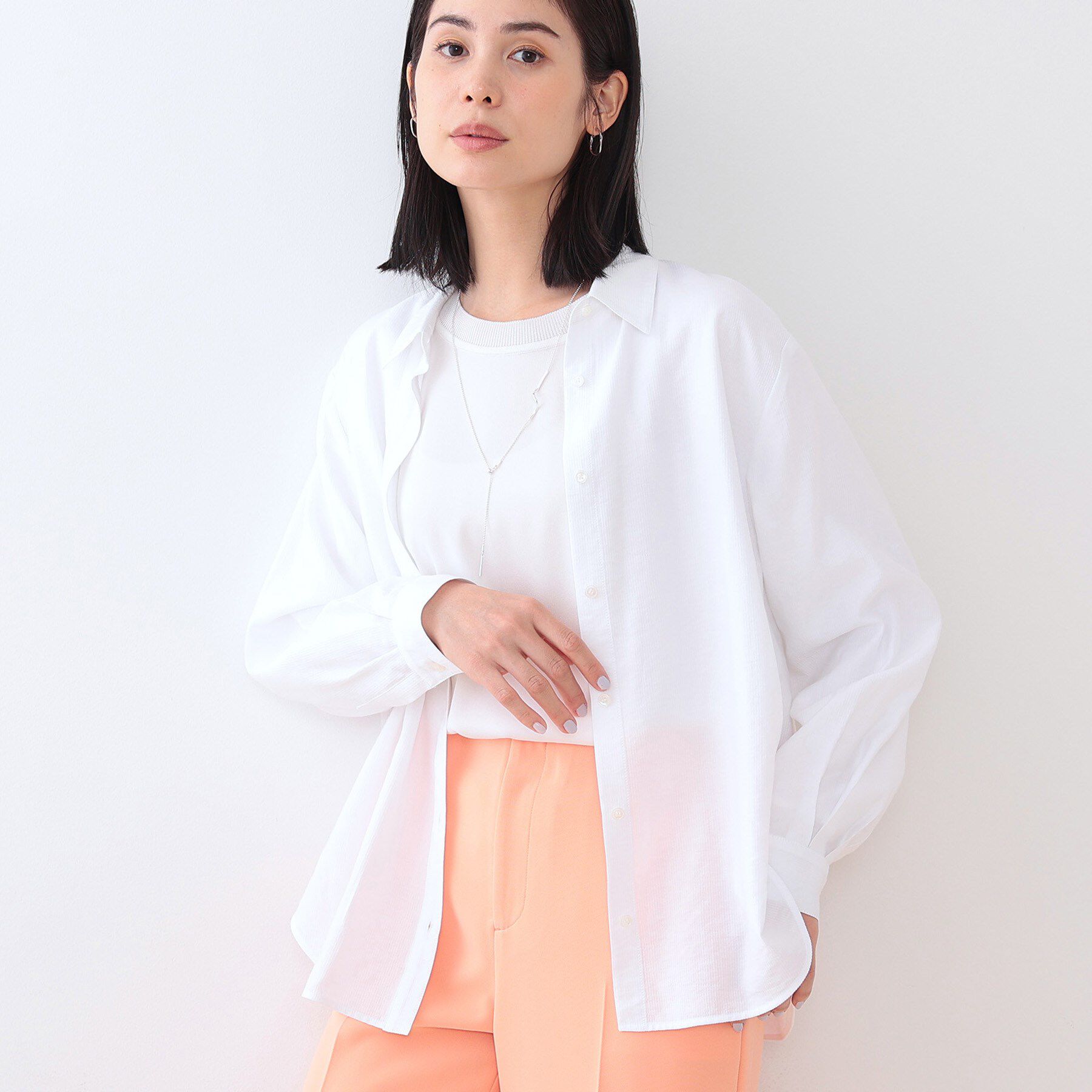 INDIVI「【洗える／シアー】ドビーストライプシャツ」|シャツ・ブラウス|ホワイト(001)