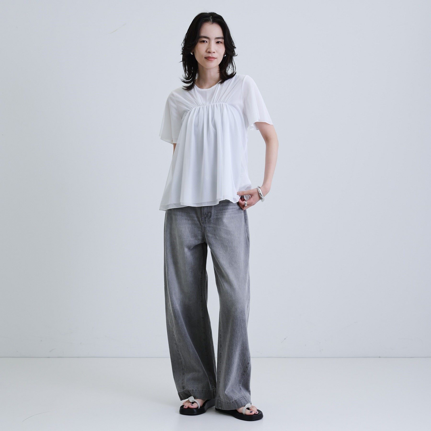 GALLEST「メッシュギャザーTシャツ」|Tシャツ・カットソー|