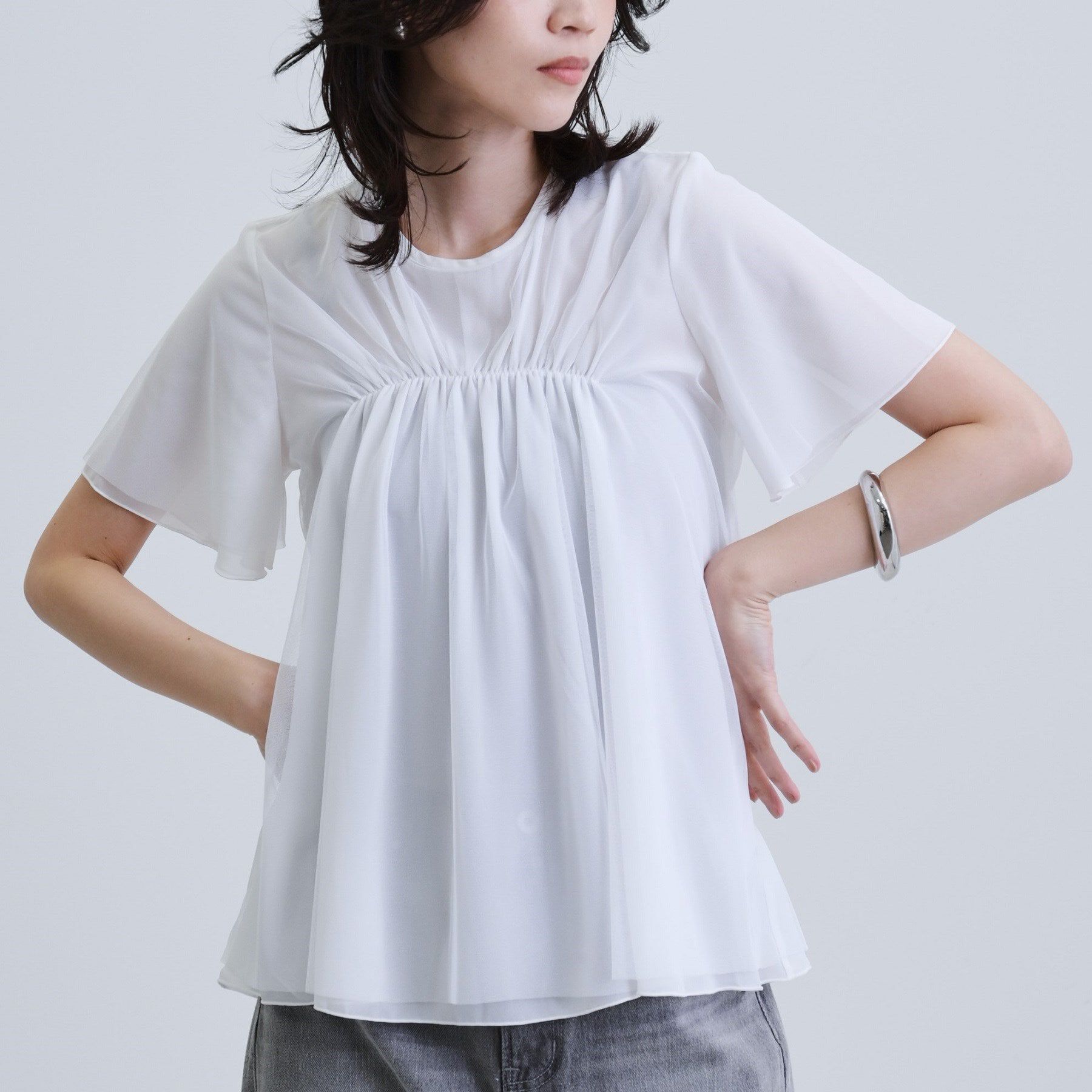 GALLEST「メッシュギャザーTシャツ」|Tシャツ・カットソー|