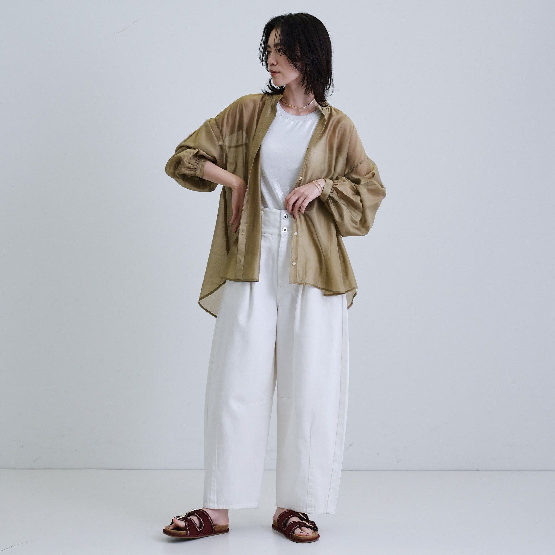 GALLEST「シアーローンミドル丈シャツ/シアーシャツ/シアートップス【洗える】」|シャツ・ブラウス|