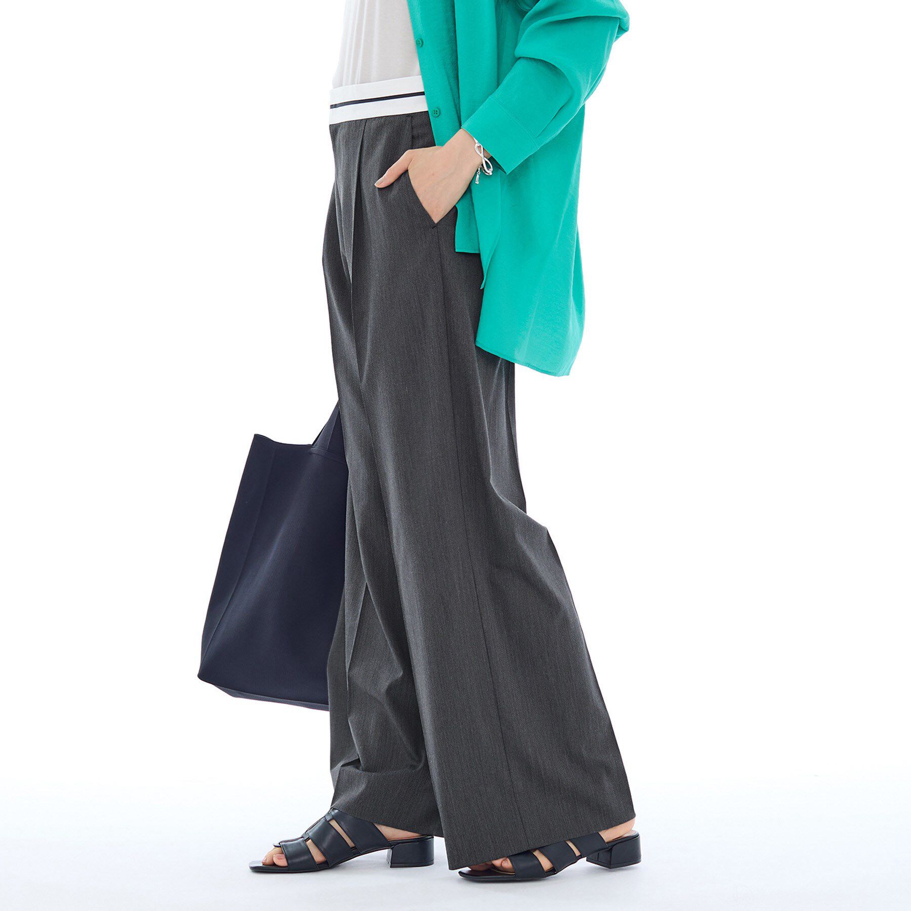 INDIVI「【ウール調素材】ベルトデザインワイドパンツ」|その他|