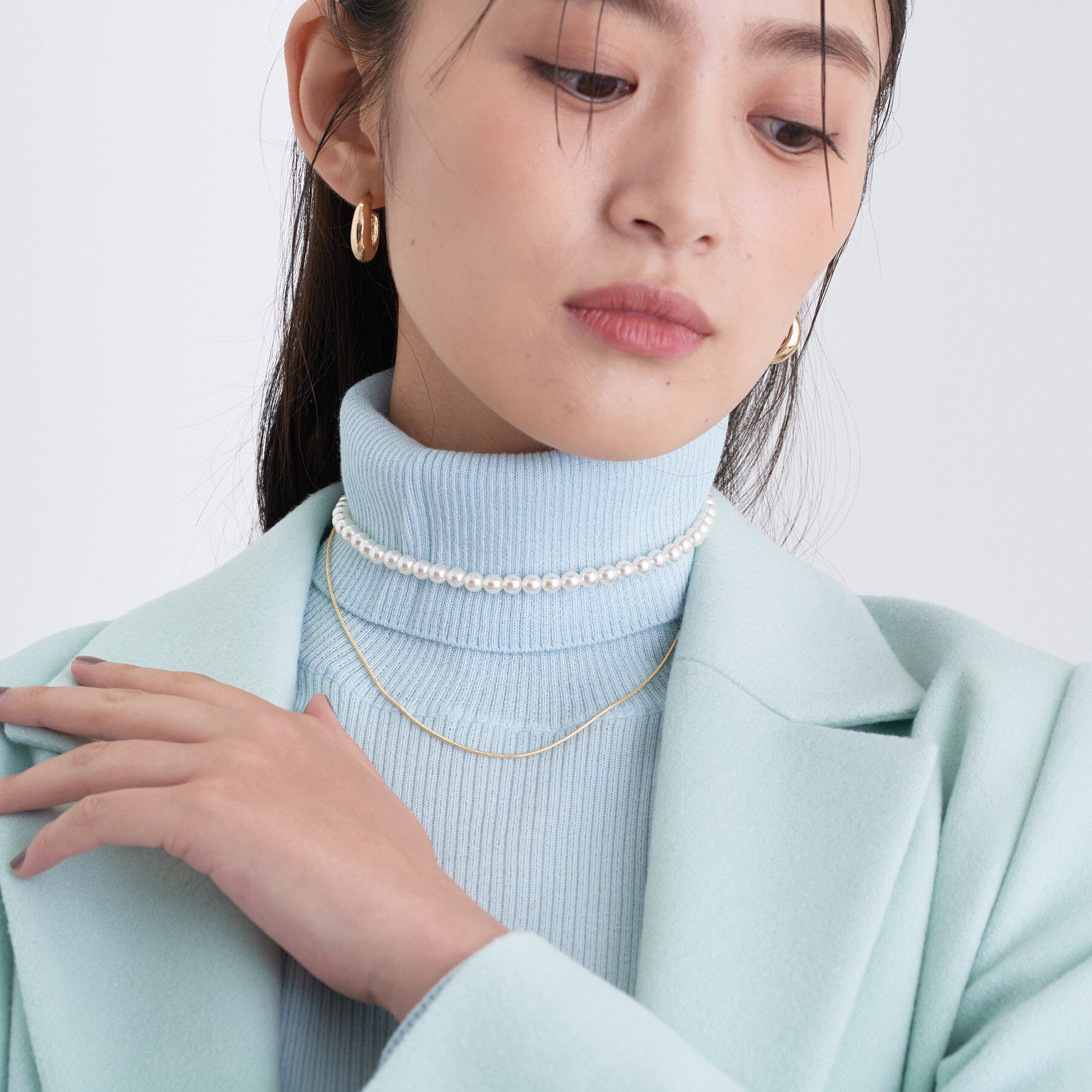 INDIVI「パール調バイカラーネックレス」|ネックレス|