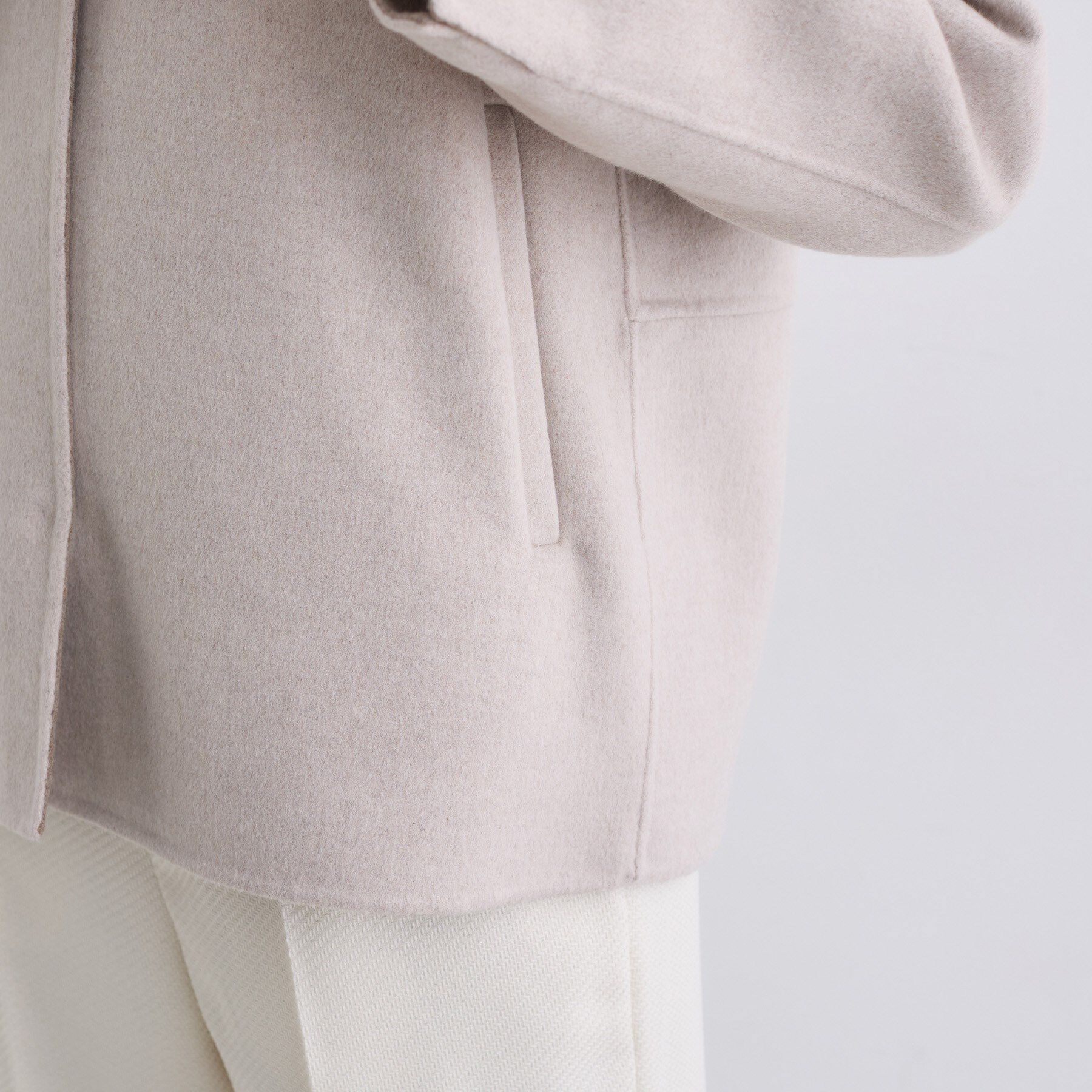 INDIVI「【配色デザイン／ショート丈】ウールリバー ノーカラーコート」|ノーカラーコート|