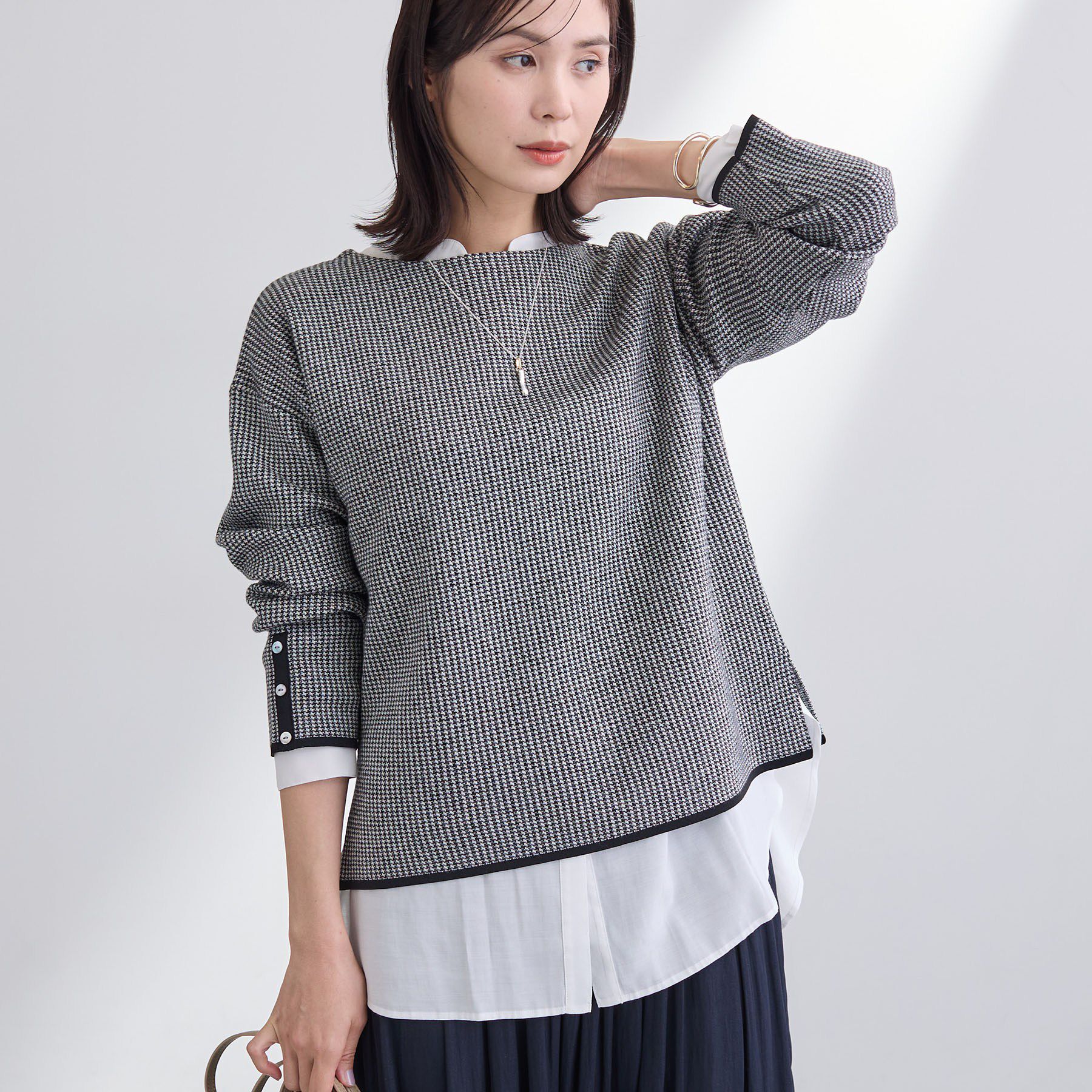 INDIVI「【洗える／SETUP可能】ジャカードボートネックニット」|ニット・セーター|