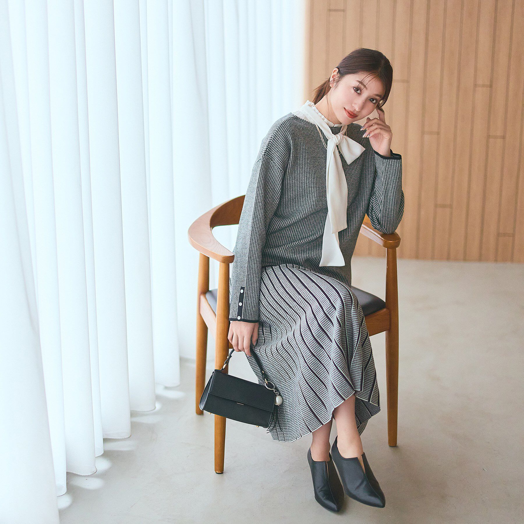 INDIVI「【洗える／SETUP可能】ジャカードボートネックニット」|ニット・セーター|