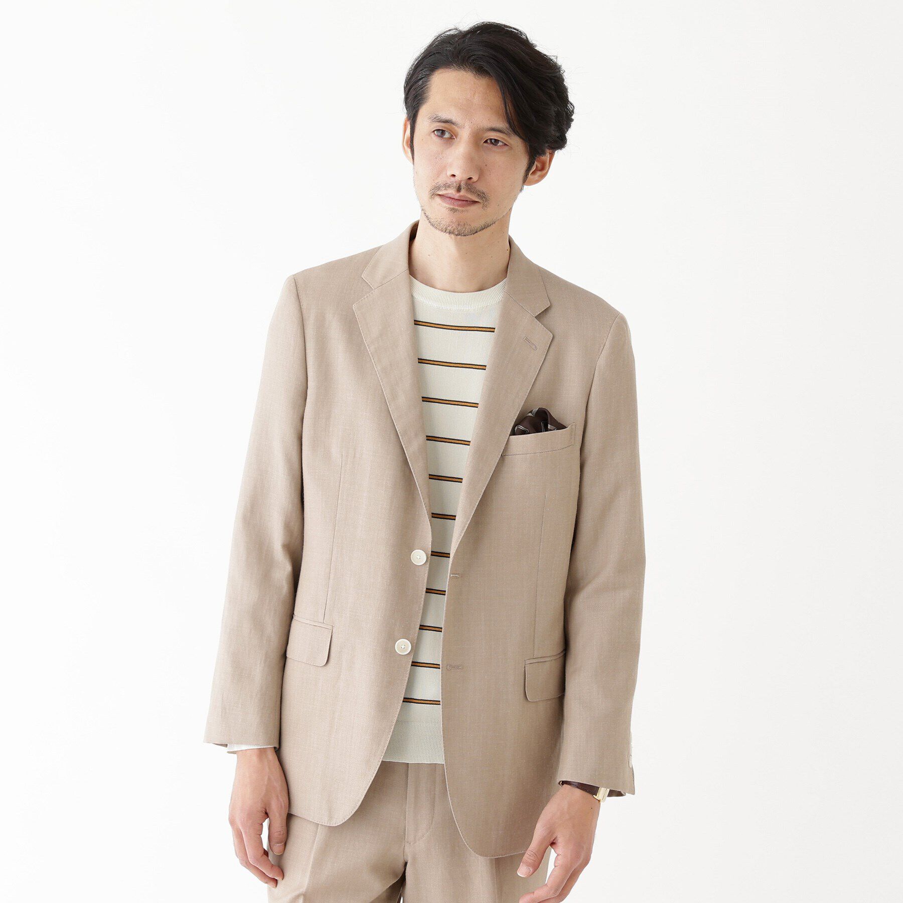 TAKEO KIKUCHI「【THE FLAGSHIP】シャンブレーツイル ジャケット」|スーツ|ピンクベージュ(05