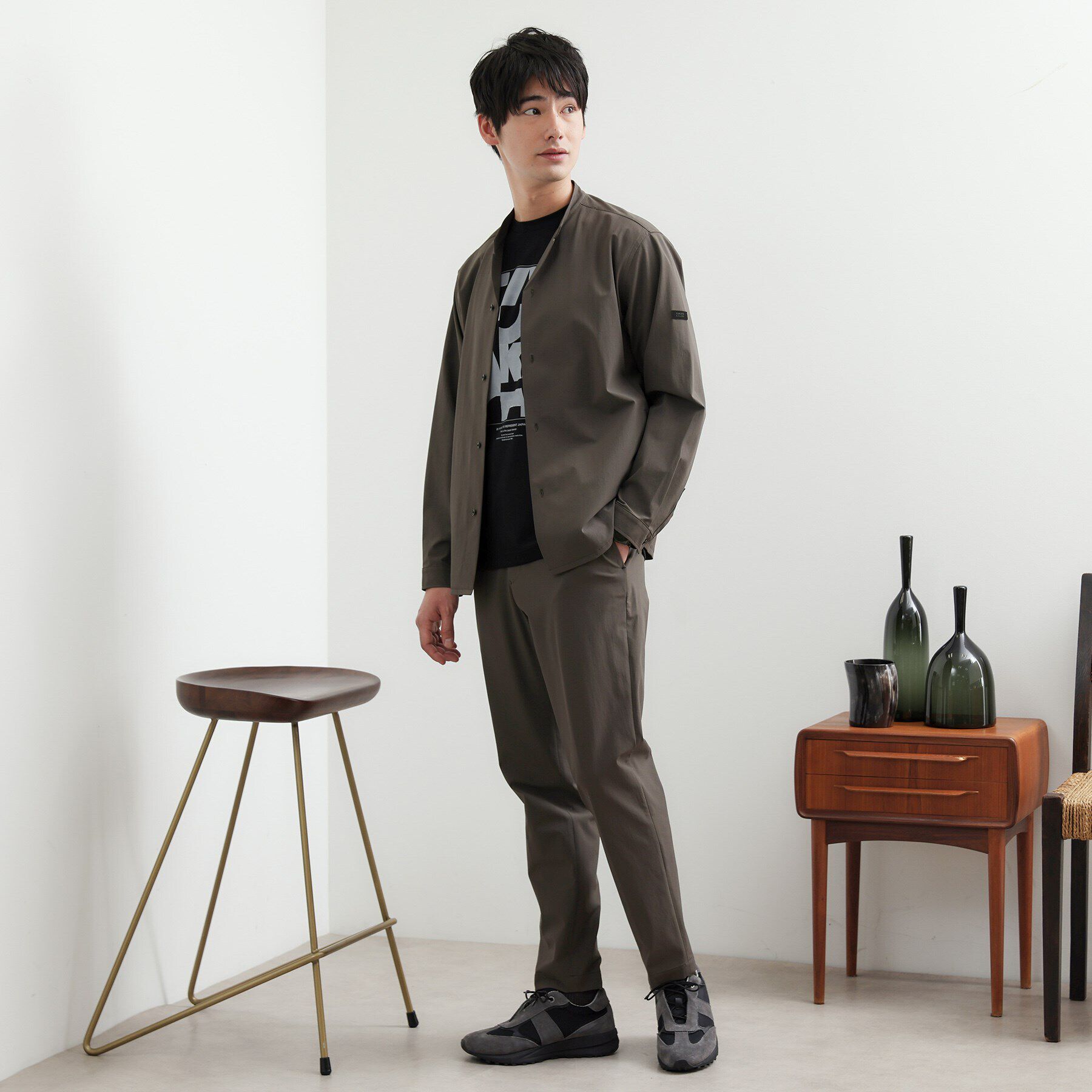 TAKEO KIKUCHI「【軽羽織】ハイストレッチ オープンバンドカラー シャツ」|シャツ・ブラウス|