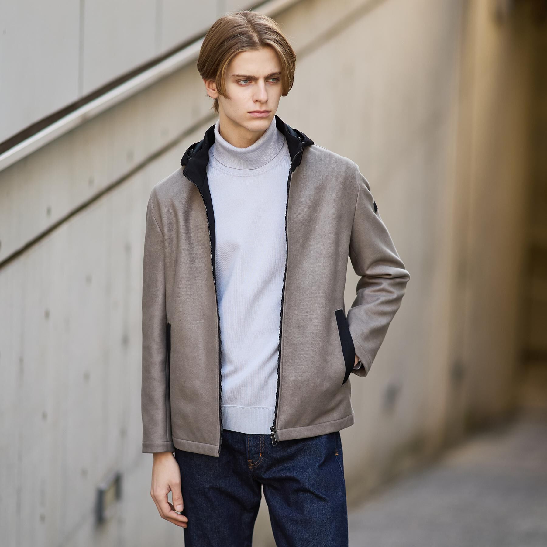 TAKEO KIKUCHI「【JUST ONE LAYER】ダウンファブリック ジップアップ フード ブルゾン」|ブルゾン・スタジャン|